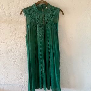 High Neck Crochet Bib Swing Dress L